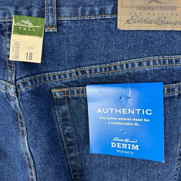 Eddie Bauer 100% Cotton Authentic 16 Tall Long Dark Wash Straight Leg Denim Jean - Picture 4 of 5